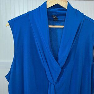 J.M. Fleurette Royal Blue Sleeveless Blouse Drape Neckline Large Office Business